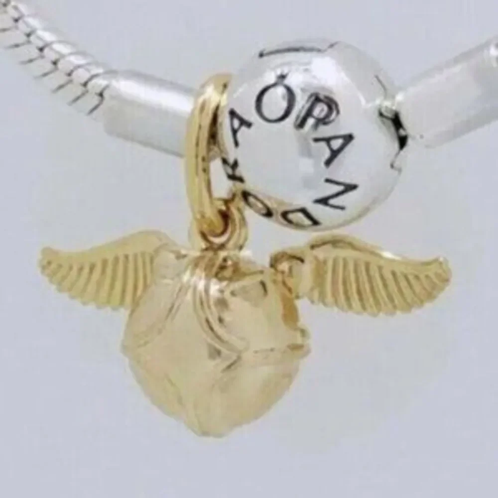 New Pandora Shine Gold Harry Potter Golden Snitch Wings Pendant Charm